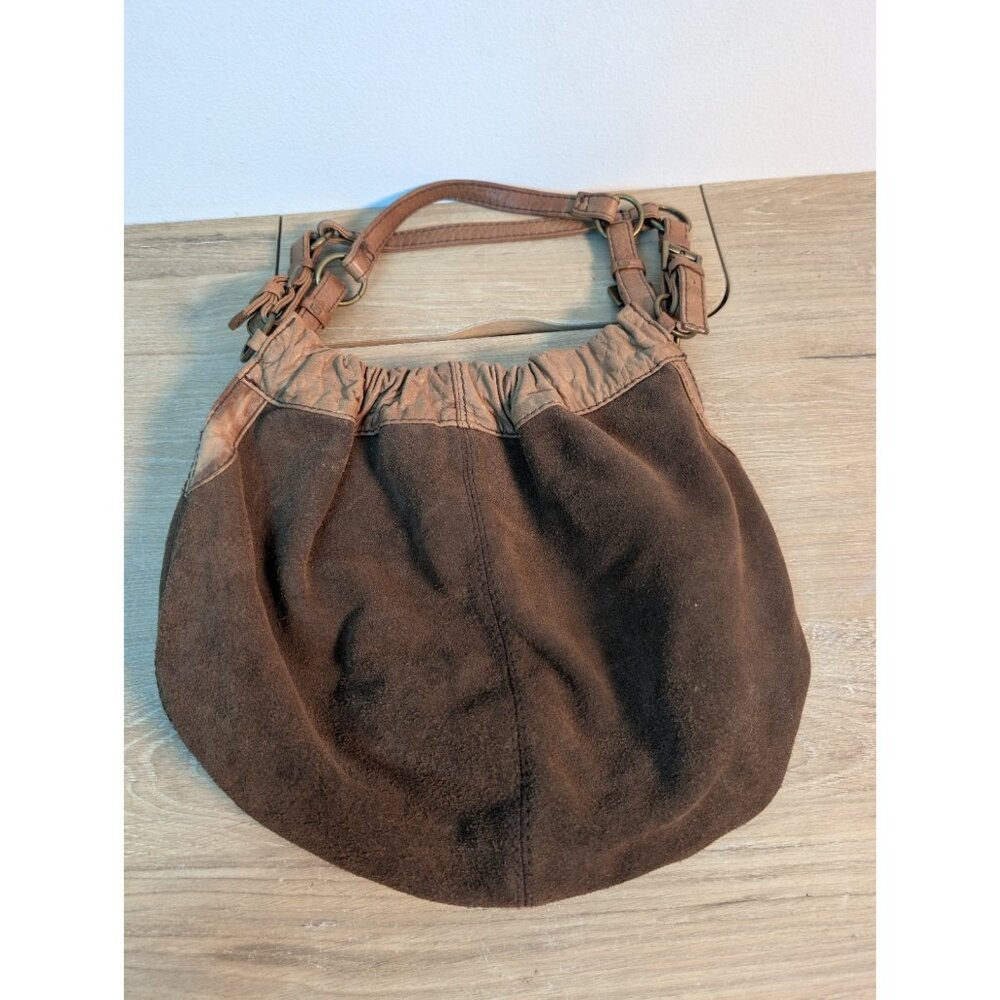 Fossil Brown Suede Leather Handbag Shoulder Cinched Authentic Classic Y2K - Picture 2 of 5